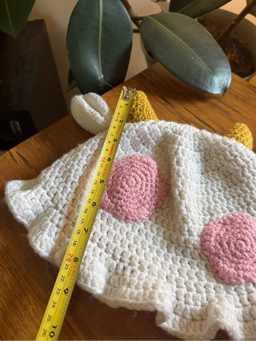 Handmade Crochet Unicorn Hat - Cream with Pink and Mustard Accents